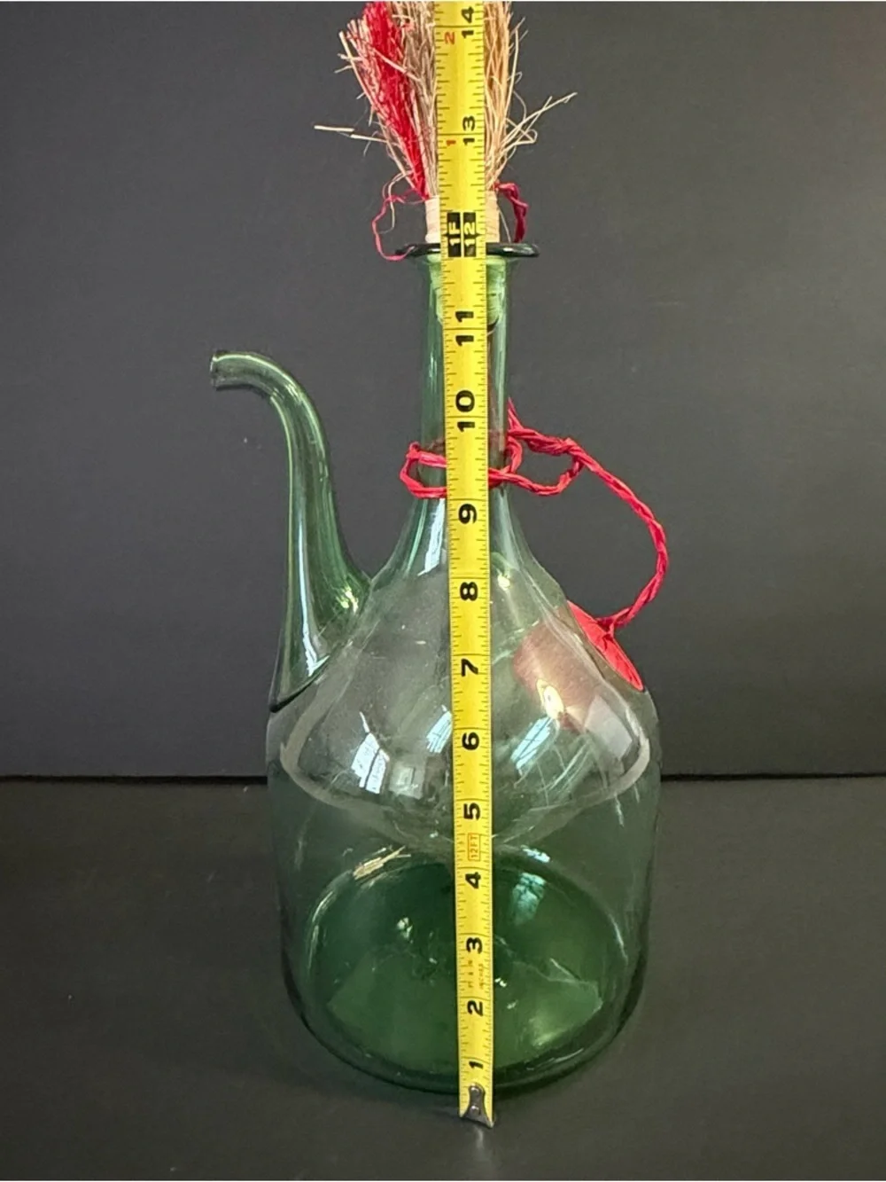 Vintage Large Hand Blown Green Glass Italian Wine Decanter with Ice Chamber